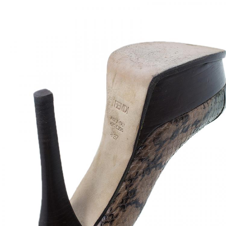Pre Owned Fendi Brown Python Fendista Platform Pumps Size 37