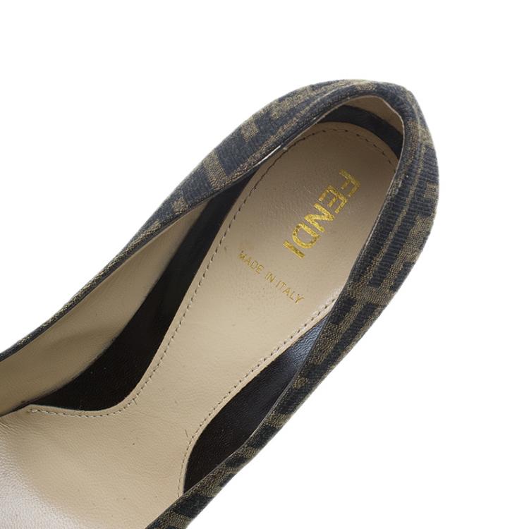 Pre Owned Fendi Tobacco Zucca Canvas Logo Platform Pumps Size 37.5