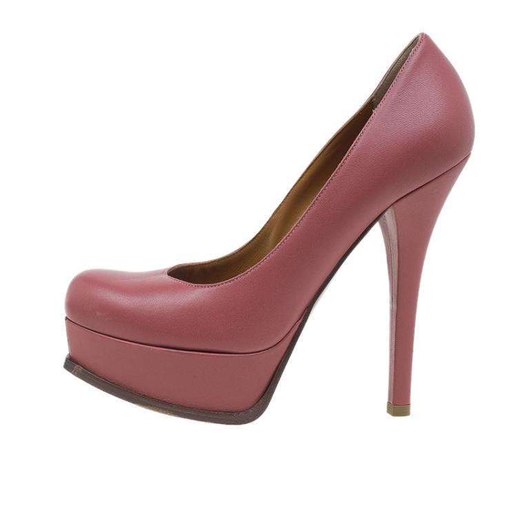 Pre Owned Fendi Pink Leather Logo Platform Pumps Size 39