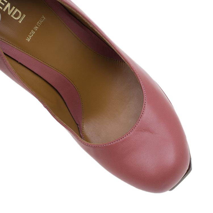Pre Owned Fendi Pink Leather Logo Platform Pumps Size 39