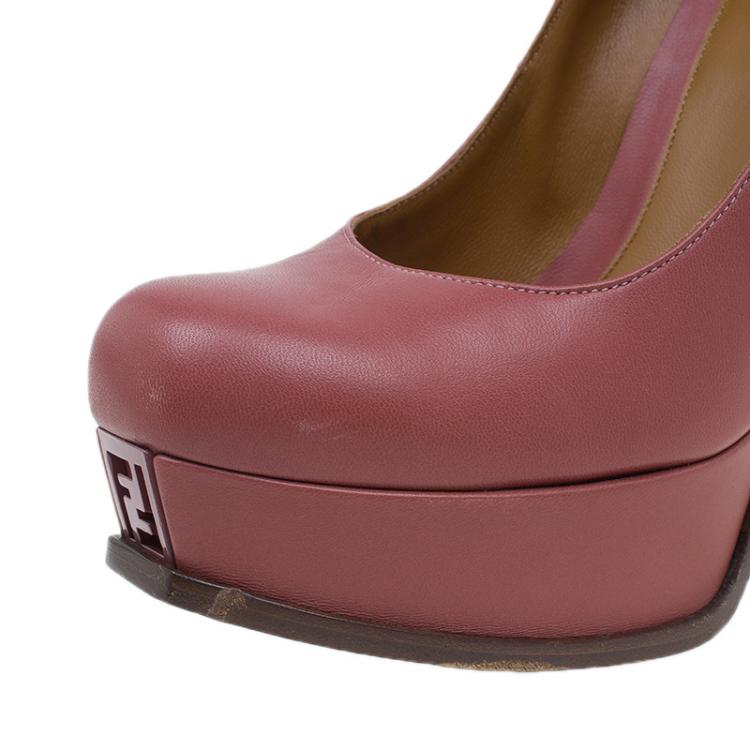 Pre Owned Fendi Pink Leather Logo Platform Pumps Size 39