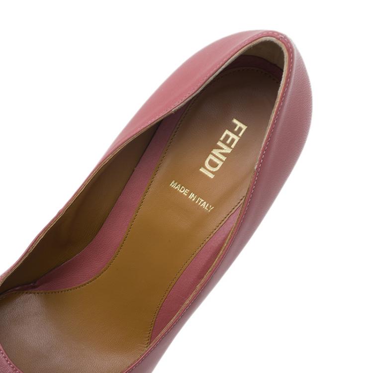 Pre Owned Fendi Pink Leather Logo Platform Pumps Size 39