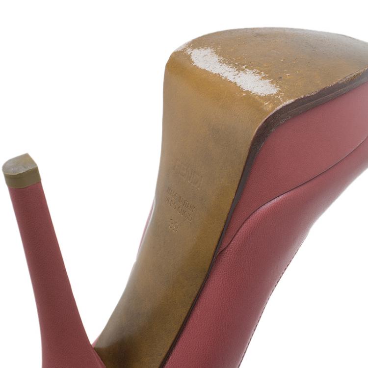 Pre Owned Fendi Pink Leather Logo Platform Pumps Size 39