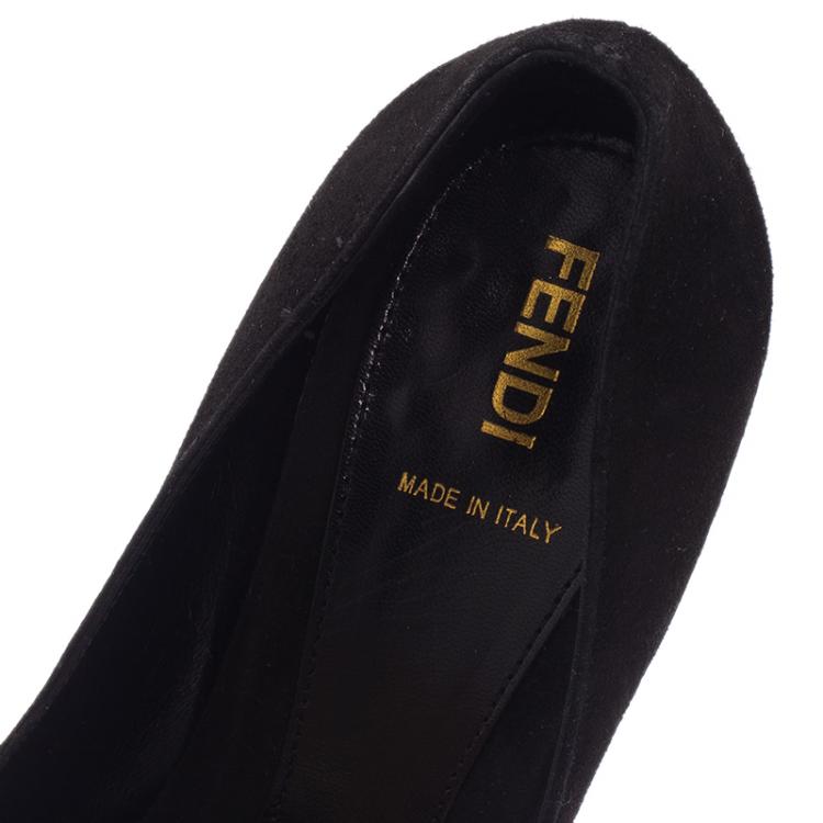Pre Owned Fendi Black Suede Logo Platform Pumps Size 37