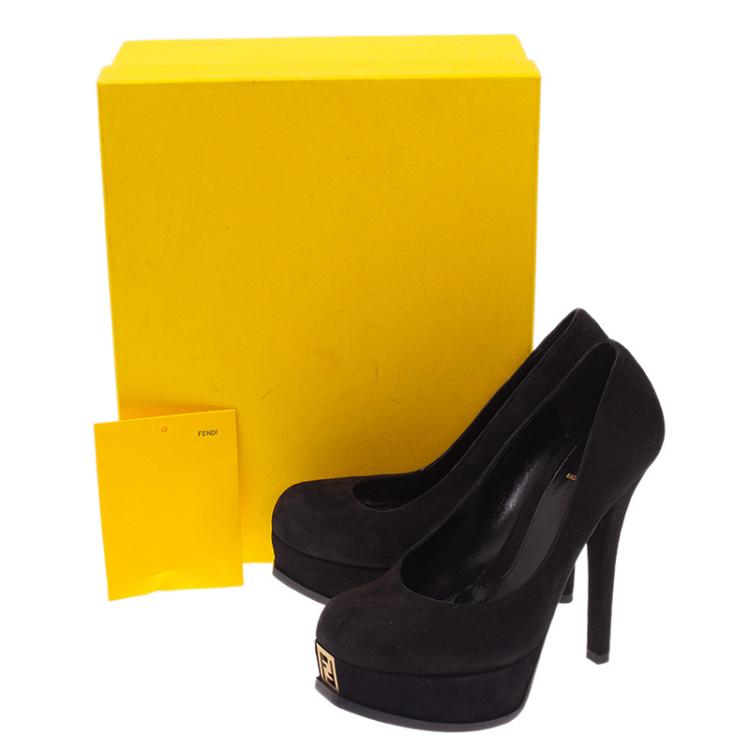 Pre Owned Fendi Black Suede Logo Platform Pumps Size 37