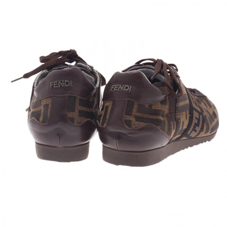 Pre Owned Fendi Tobacco Zucca Canvas Lace Up Sneakers Size 37.5