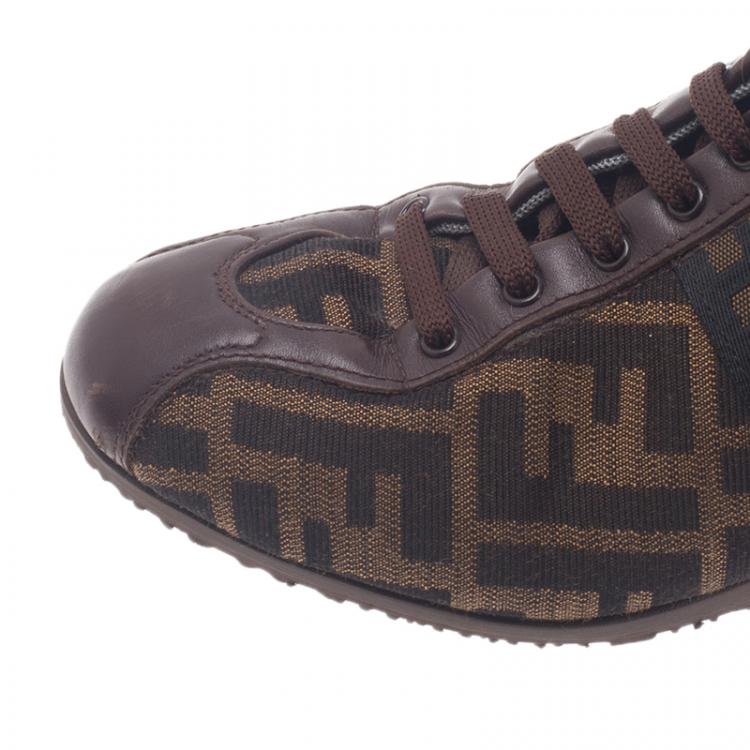 Pre Owned Fendi Tobacco Zucca Canvas Lace Up Sneakers Size 37.5