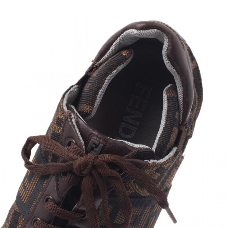 Pre Owned Fendi Tobacco Zucca Canvas Lace Up Sneakers Size 37.5