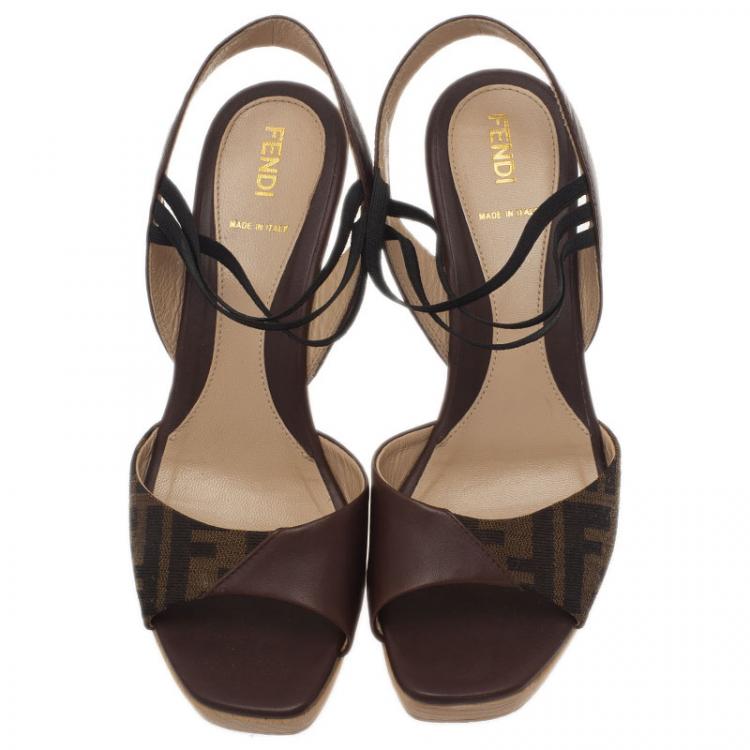 Pre Owned Fendi Zucca Canvas and Leather Sandals Size 38