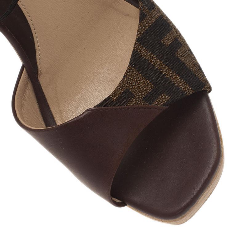Pre Owned Fendi Zucca Canvas and Leather Sandals Size 38