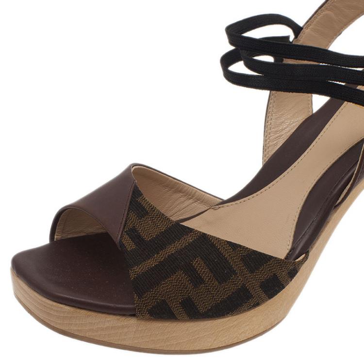 Pre Owned Fendi Zucca Canvas and Leather Sandals Size 38