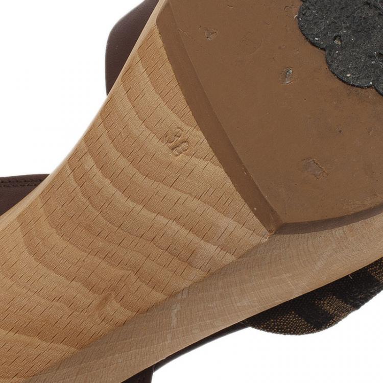 Pre Owned Fendi Zucca Canvas and Leather Sandals Size 38