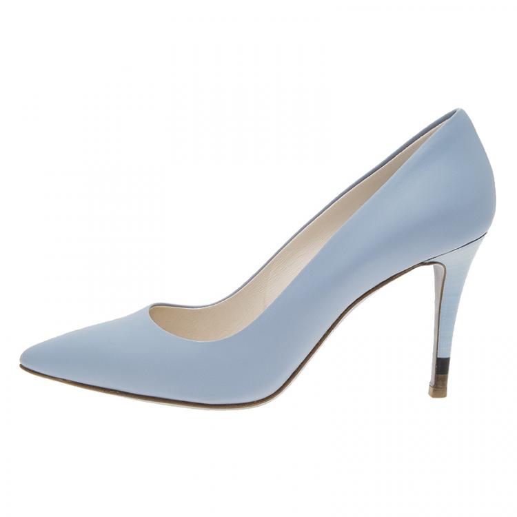Pre Owned Fendi Blue Leather Pointed Toe Pumps Size 37