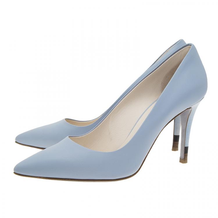 Pre Owned Fendi Blue Leather Pointed Toe Pumps Size 37