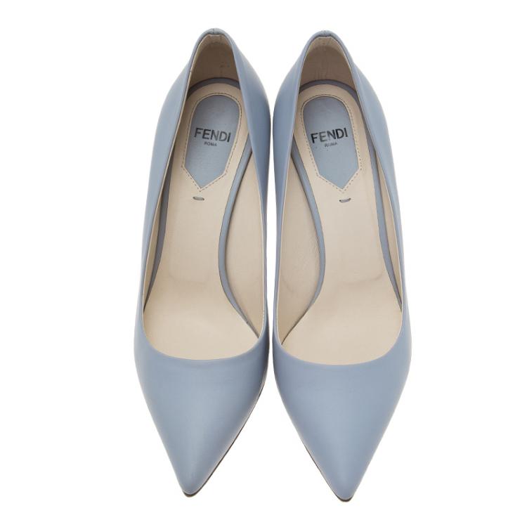 Pre Owned Fendi Blue Leather Pointed Toe Pumps Size 37