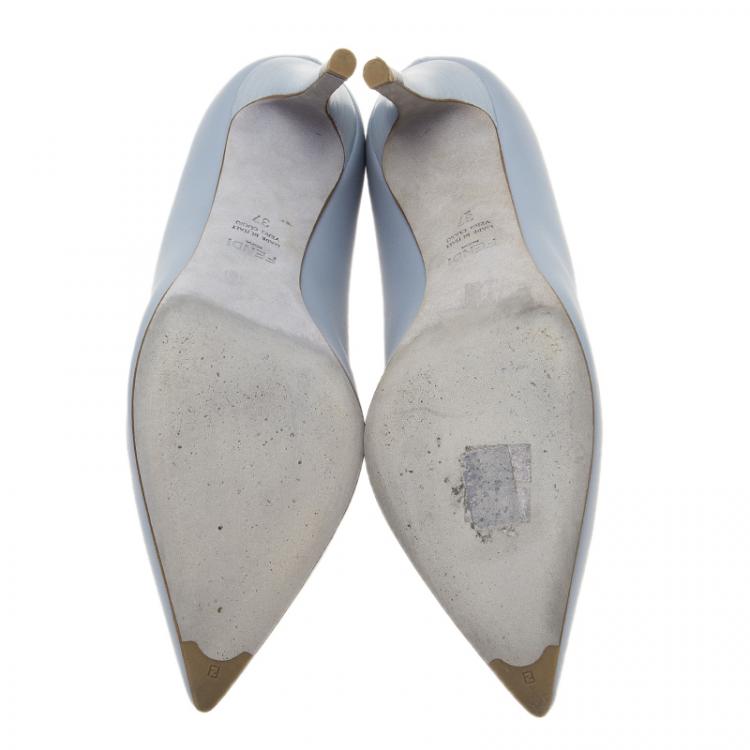 Pre Owned Fendi Blue Leather Pointed Toe Pumps Size 37