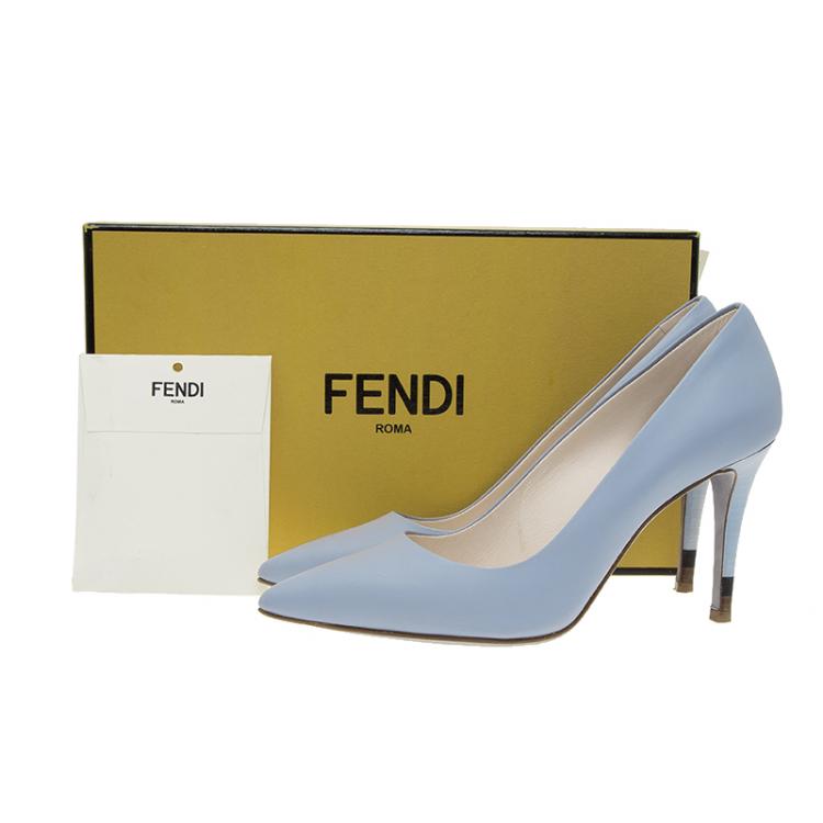 Pre Owned Fendi Blue Leather Pointed Toe Pumps Size 37