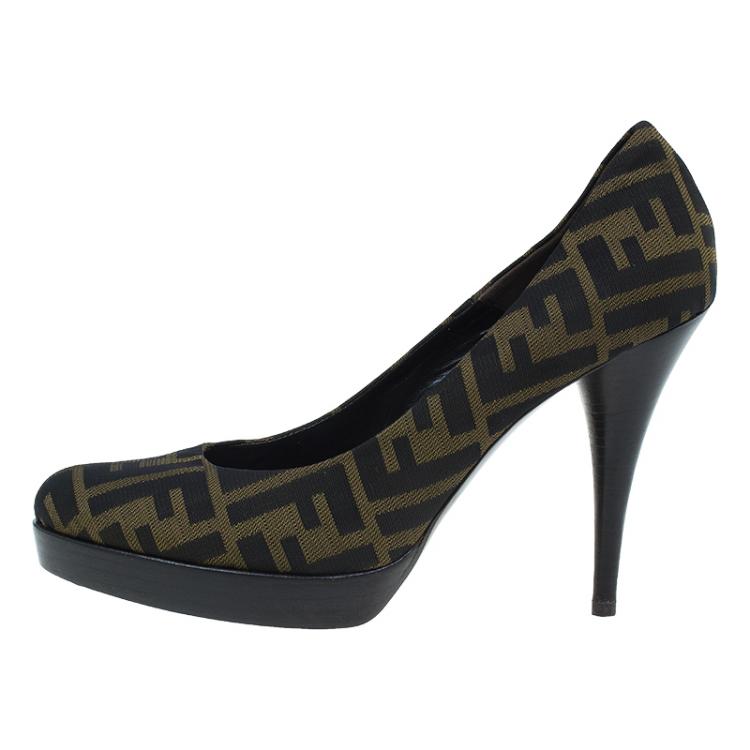 Pre Owned Fendi Brown Zucca Canvas Fendista Platform Pumps Size 38
