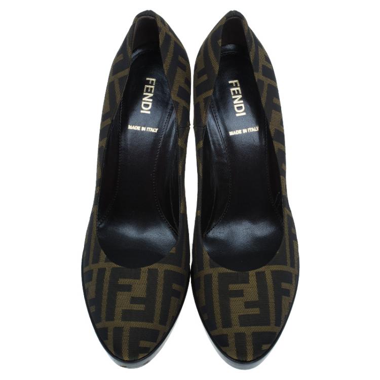 Pre Owned Fendi Brown Zucca Canvas Fendista Platform Pumps Size 38
