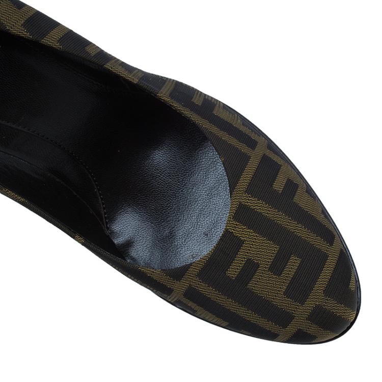 Pre Owned Fendi Brown Zucca Canvas Fendista Platform Pumps Size 38
