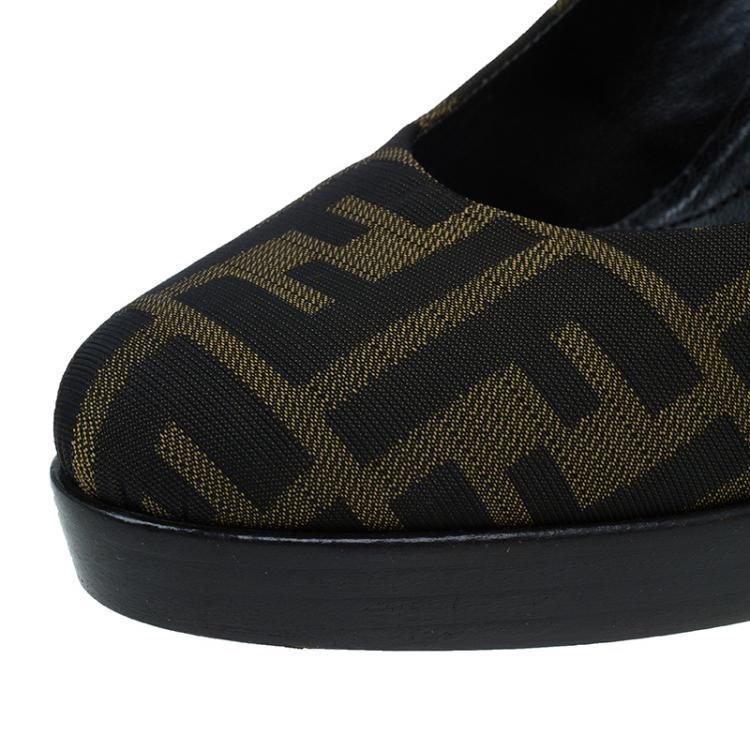 Pre Owned Fendi Brown Zucca Canvas Fendista Platform Pumps Size 38