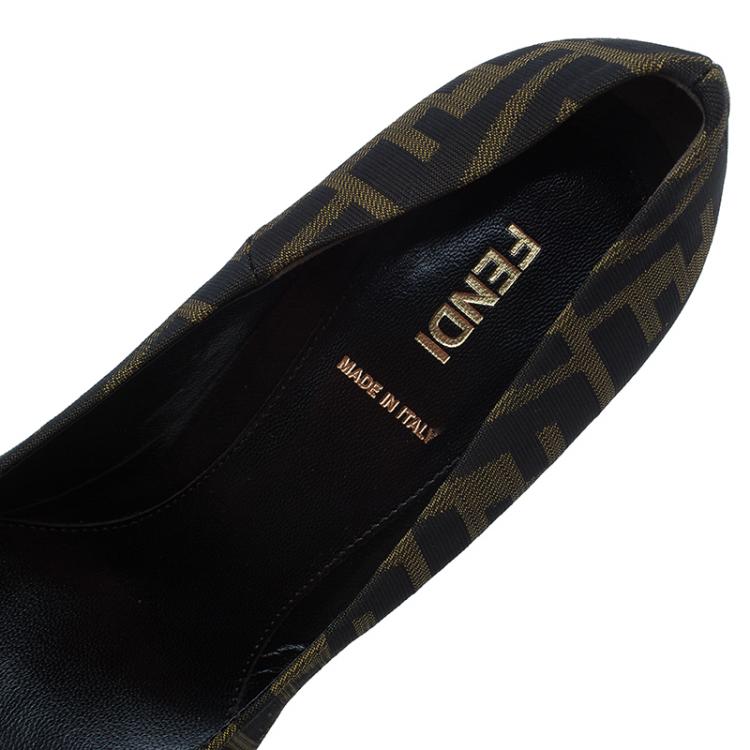Pre Owned Fendi Brown Zucca Canvas Fendista Platform Pumps Size 38