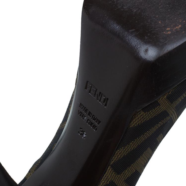 Pre Owned Fendi Brown Zucca Canvas Fendista Platform Pumps Size 38