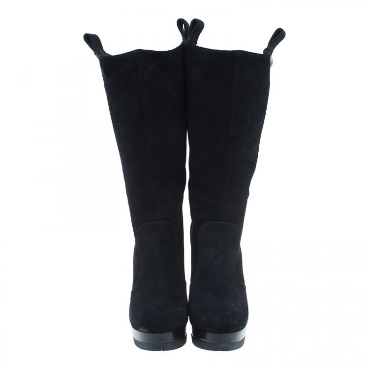Pre Owned Fendi Black Suede Midcalf Boots Size 37.5