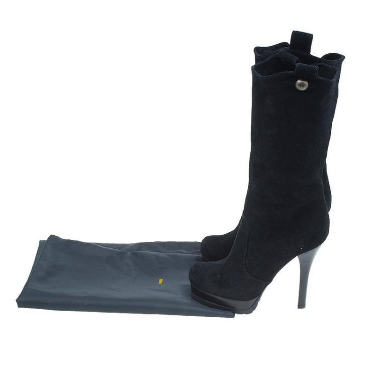 Pre Owned Fendi Black Suede Midcalf Boots Size 37.5