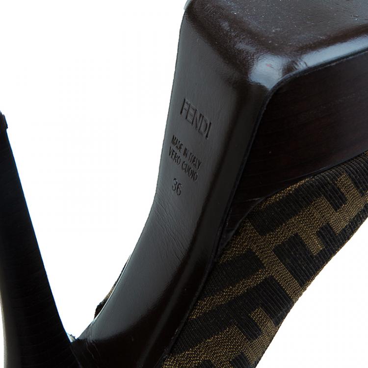 Pre Owned Fendi Tobacco Zucca Canvas Platform Slingback Sandals Size 36