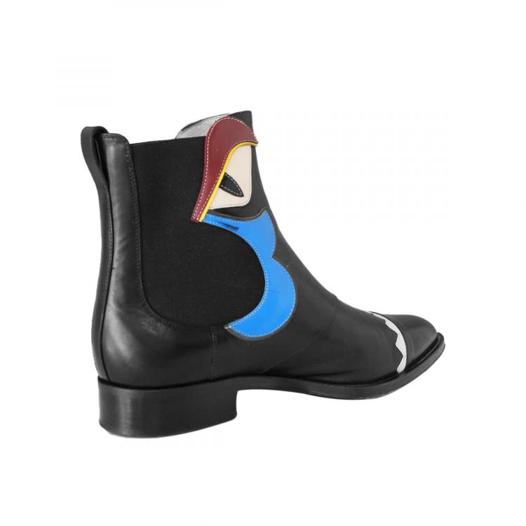 مملوكة مسبقًا Fendi Black Leather Buggie Appliquéd Chelsea Ankle Boots Size 38.5
