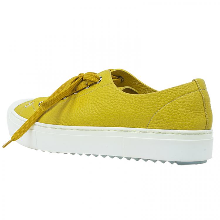 Pre Owned Fendi Yellow Leather Lace Up Sneakers Size 38