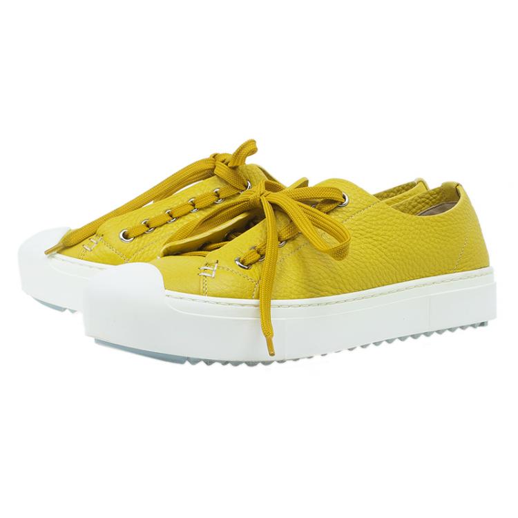 Pre Owned Fendi Yellow Leather Lace Up Sneakers Size 38