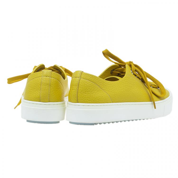 Pre Owned Fendi Yellow Leather Lace Up Sneakers Size 38