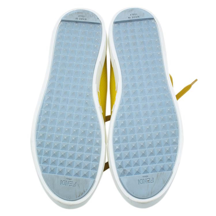 Pre Owned Fendi Yellow Leather Lace Up Sneakers Size 38