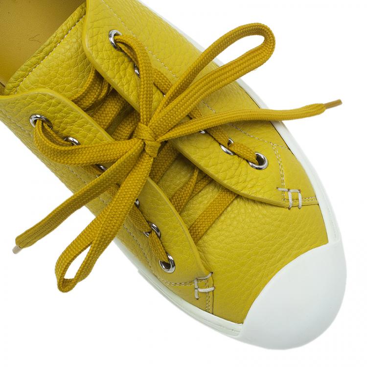 Pre Owned Fendi Yellow Leather Lace Up Sneakers Size 38