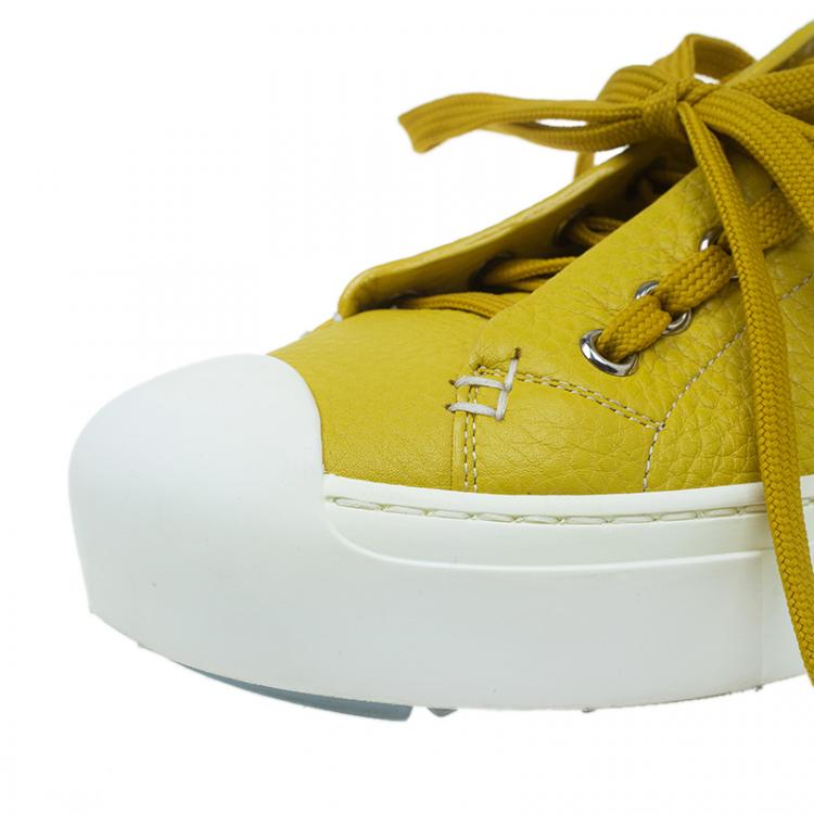 Pre Owned Fendi Yellow Leather Lace Up Sneakers Size 38