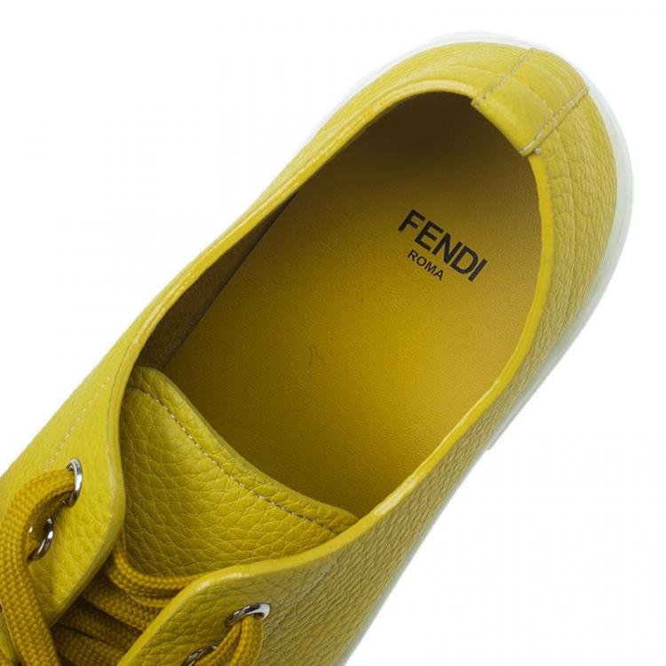 Pre Owned Fendi Yellow Leather Lace Up Sneakers Size 38