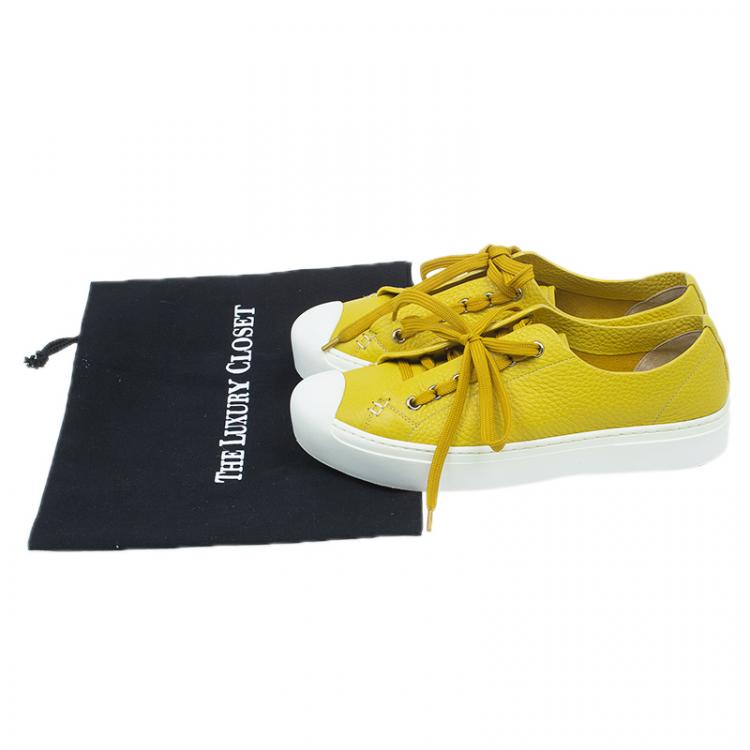 Pre Owned Fendi Yellow Leather Lace Up Sneakers Size 38
