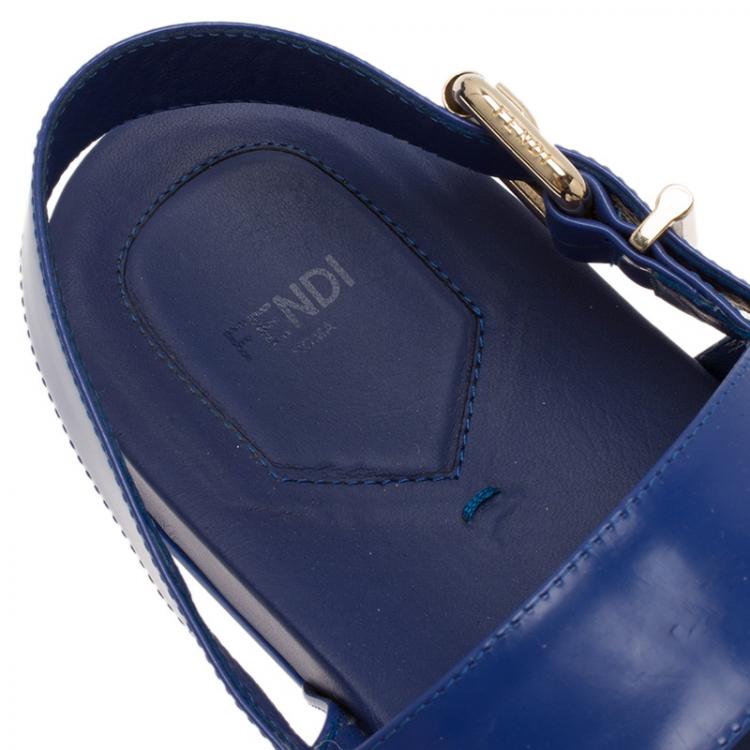 Pre Owned Fendi Blue Patent Double Banded Flat Sandals Size 40