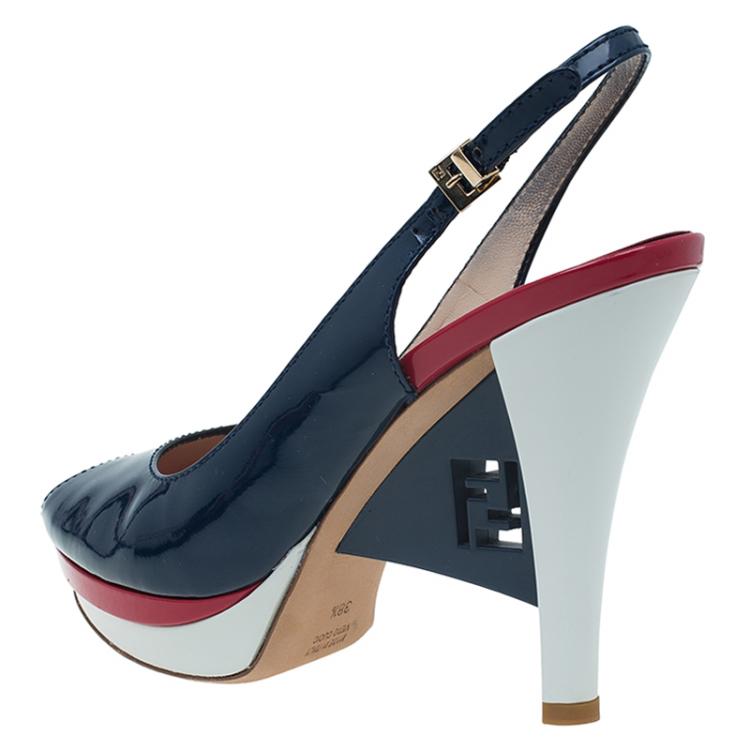 Pre Owned Fendi Two Tone Patent Platform Slingback Sandals Size 38.5
