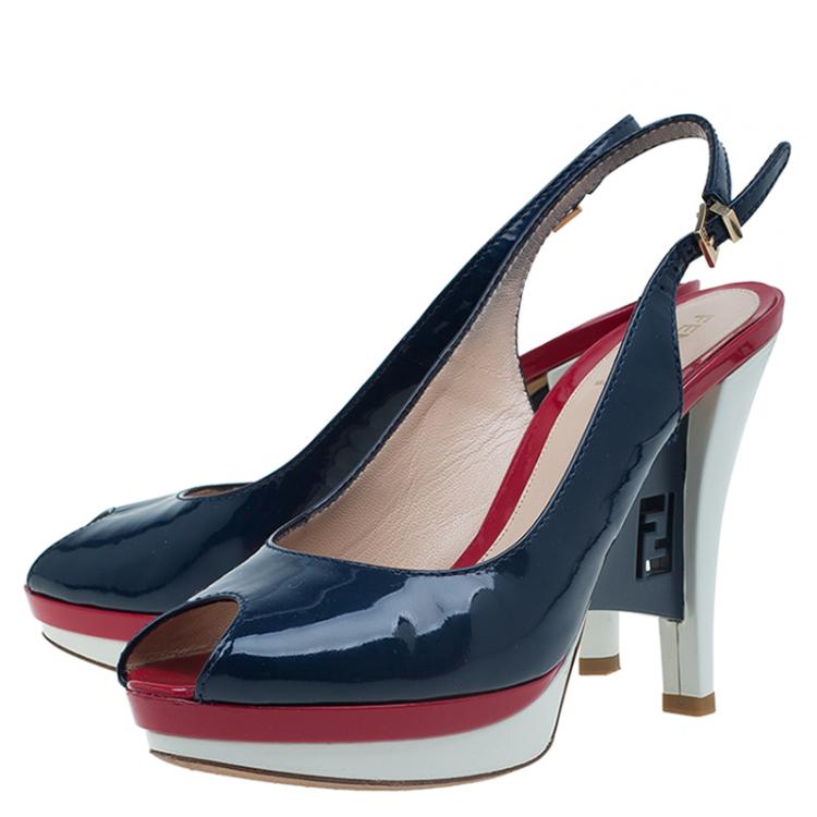 Pre Owned Fendi Two Tone Patent Platform Slingback Sandals Size 38.5