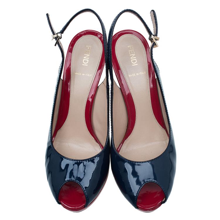 Pre Owned Fendi Two Tone Patent Platform Slingback Sandals Size 38.5