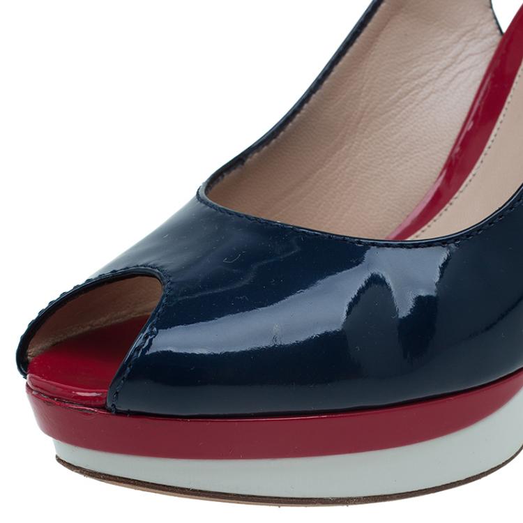 Pre Owned Fendi Two Tone Patent Platform Slingback Sandals Size 38.5