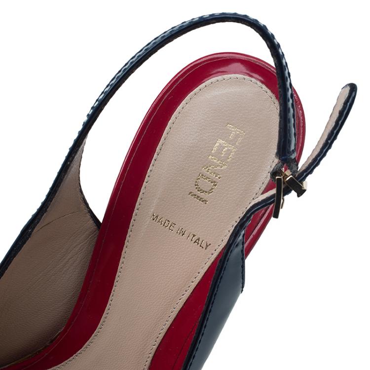Pre Owned Fendi Two Tone Patent Platform Slingback Sandals Size 38.5