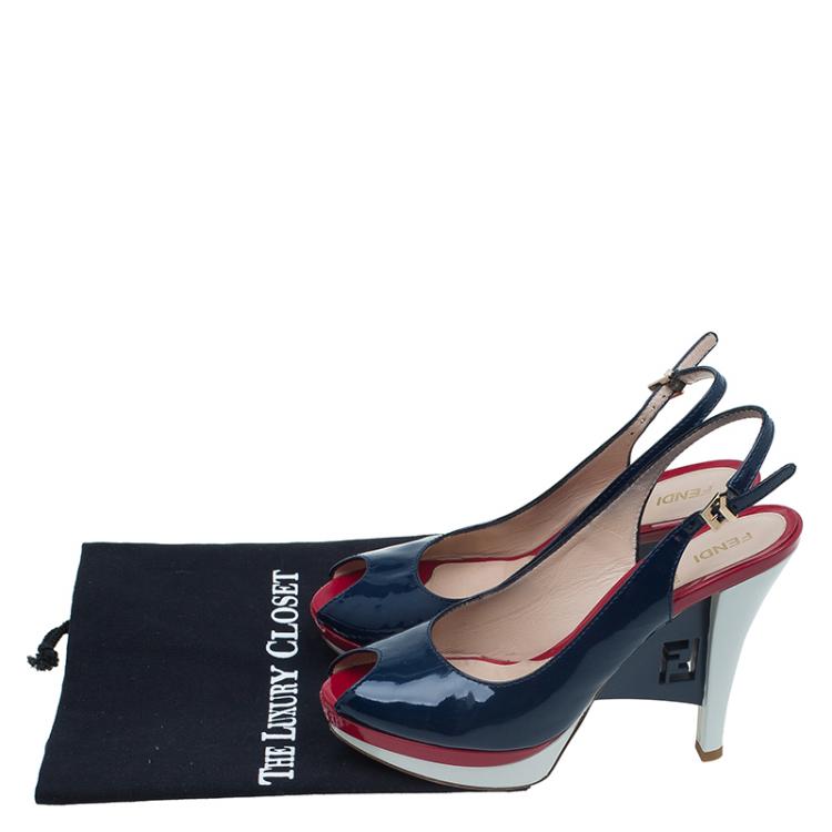 Pre Owned Fendi Two Tone Patent Platform Slingback Sandals Size 38.5