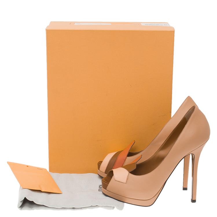 Pre Owned Fendi Tri Color Leather Peep Toe Platform Pumps Size 37.5 