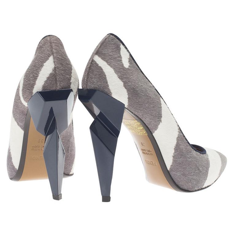 Pre Owned Fendi Grey and White Hair On Zebra Print Diamond Heel Pumps Size 39