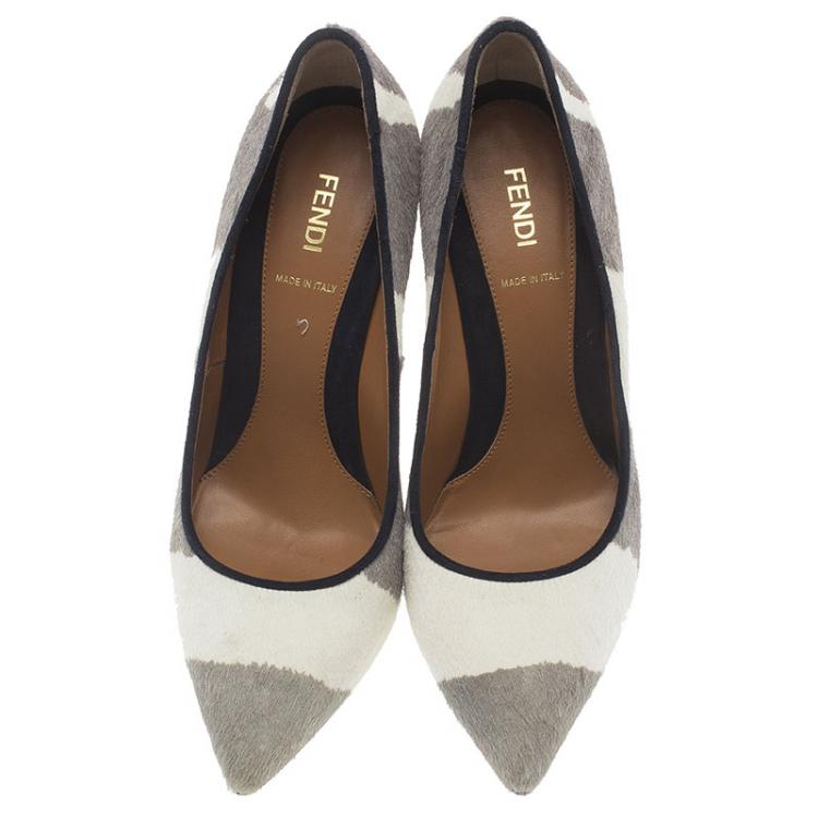 Pre Owned Fendi Grey and White Hair On Zebra Print Diamond Heel Pumps Size 39