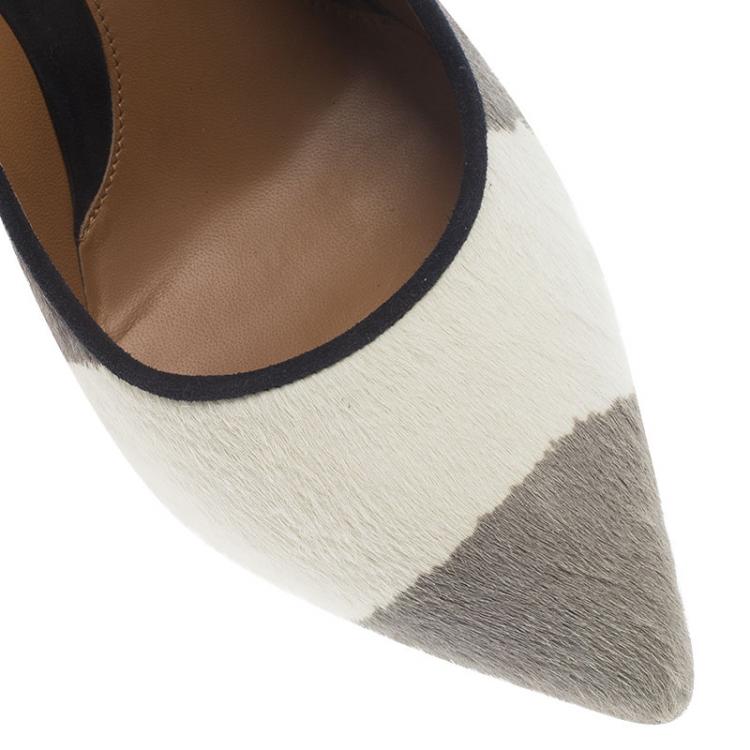 Pre Owned Fendi Grey and White Hair On Zebra Print Diamond Heel Pumps Size 39